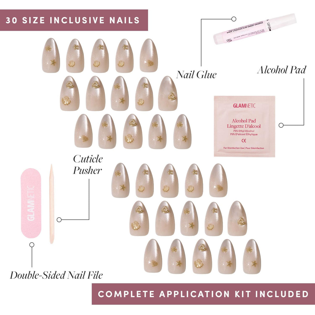 Glamnetic Press On Nails Short Almond Velvet Finish with cuticle stick