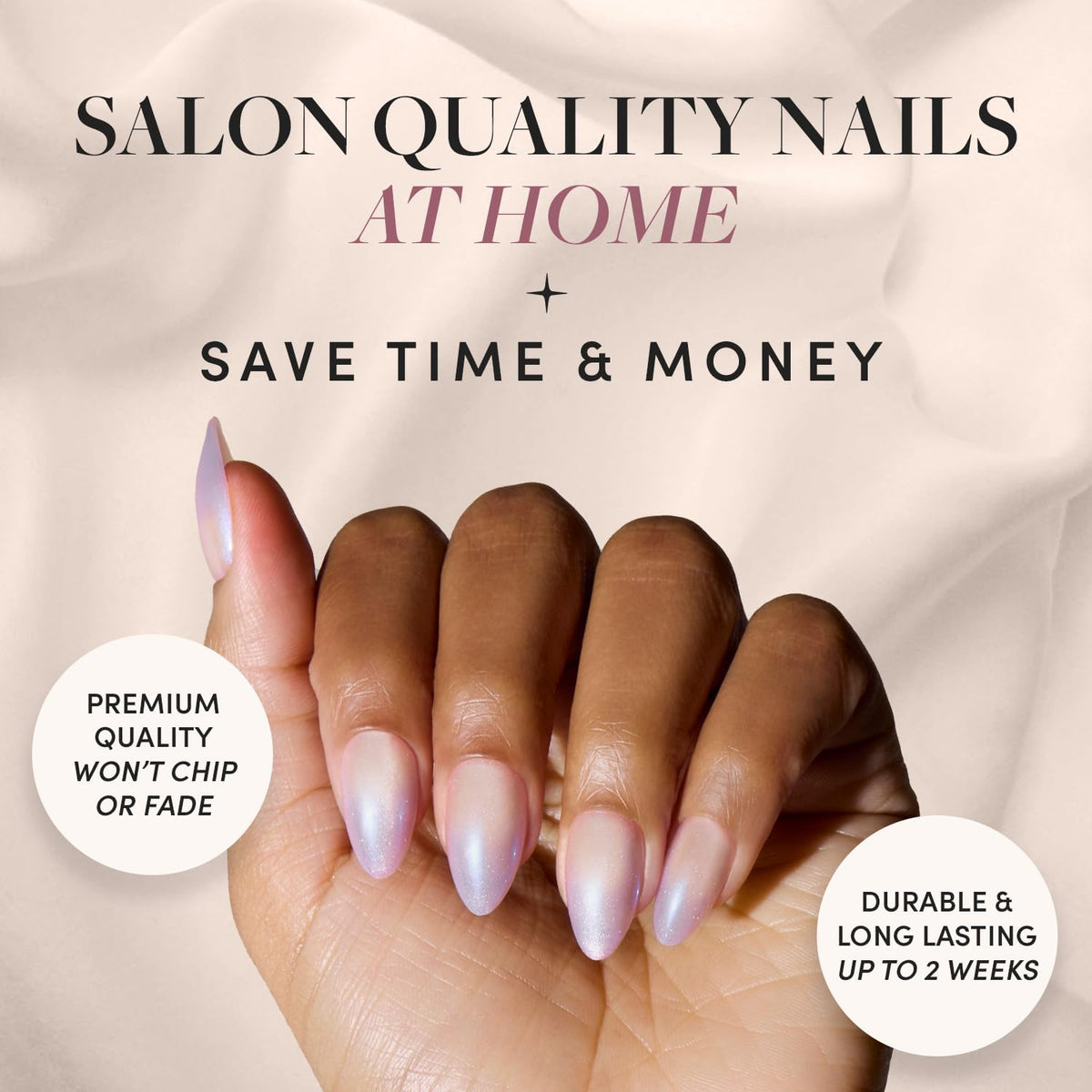 Glamnetic Press On Nails Short Almond Velvet glossy finish close-up