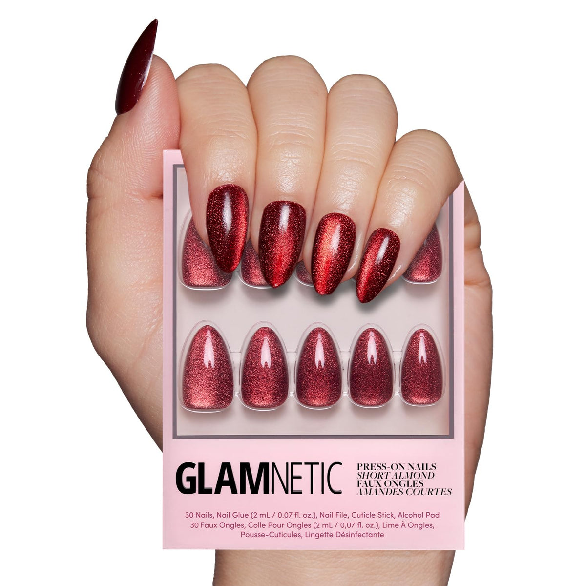 Glamnetic Press On Nails Short Almond Velvet kit front view