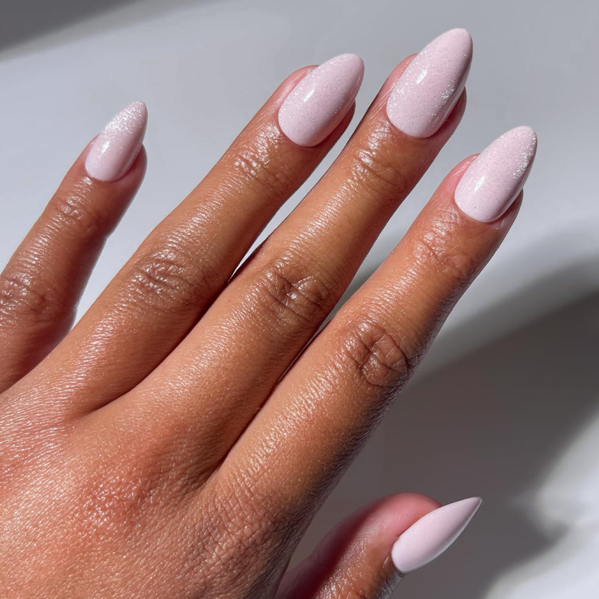 Glamnetic Press On Nails Short Almond Velvet Pink Shimmer full kit front view
