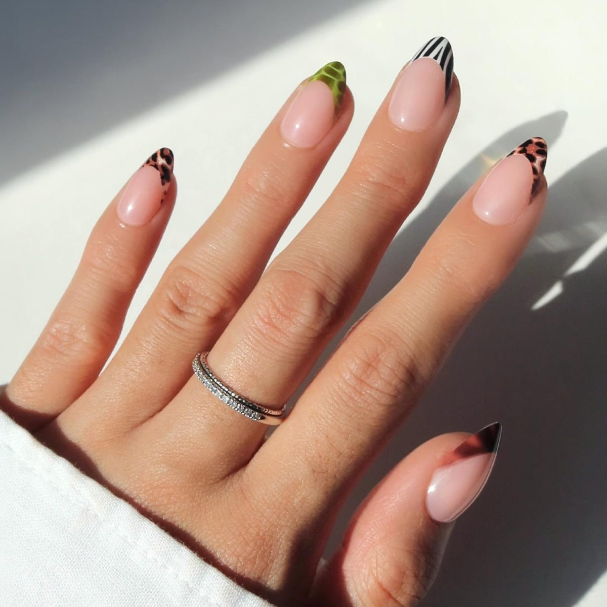 Glamnetic Press On Nails Short Almond with animal print French tips