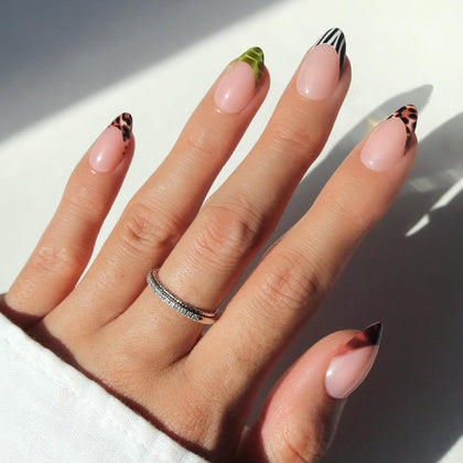 Glamnetic Press On Nails Short Almond with animal print French tips