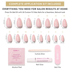Glamnetic Press On Nails Short Almond with cuticle stick and alcohol pad