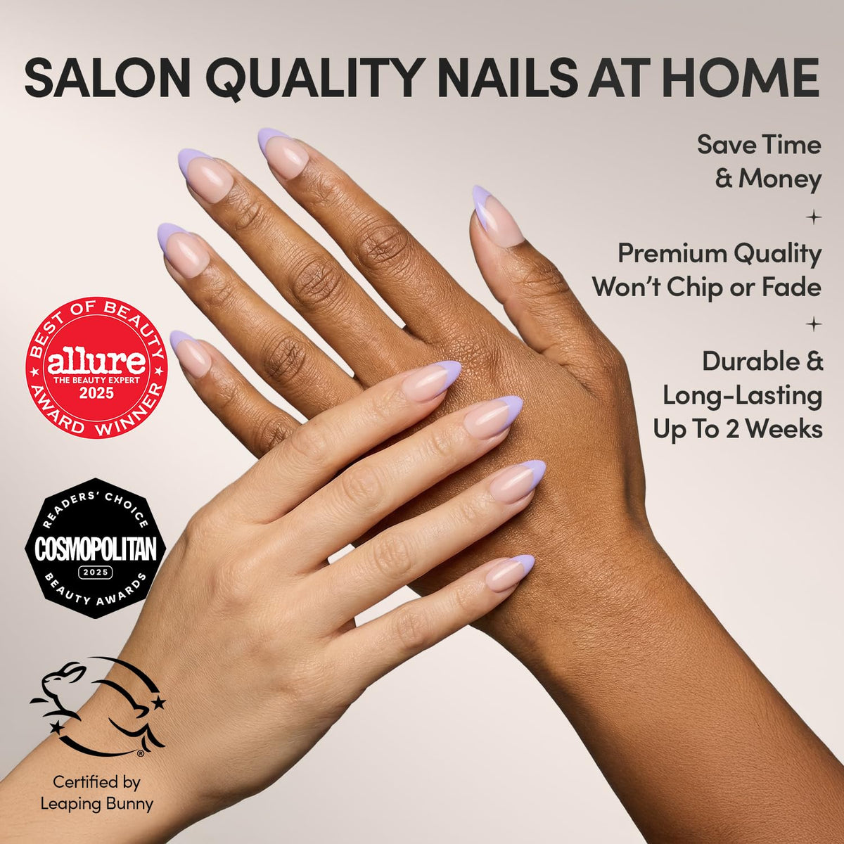Glamnetic Press On Nails Short Almond with French Lilac design