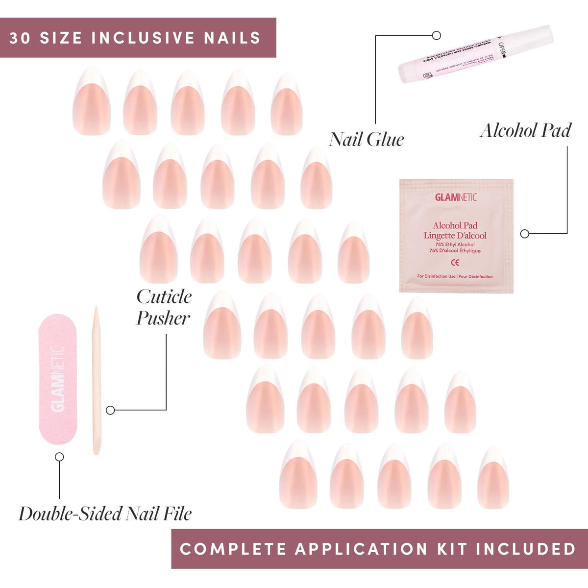 Glamnetic Press On Nails Short Almond with nail glue and file