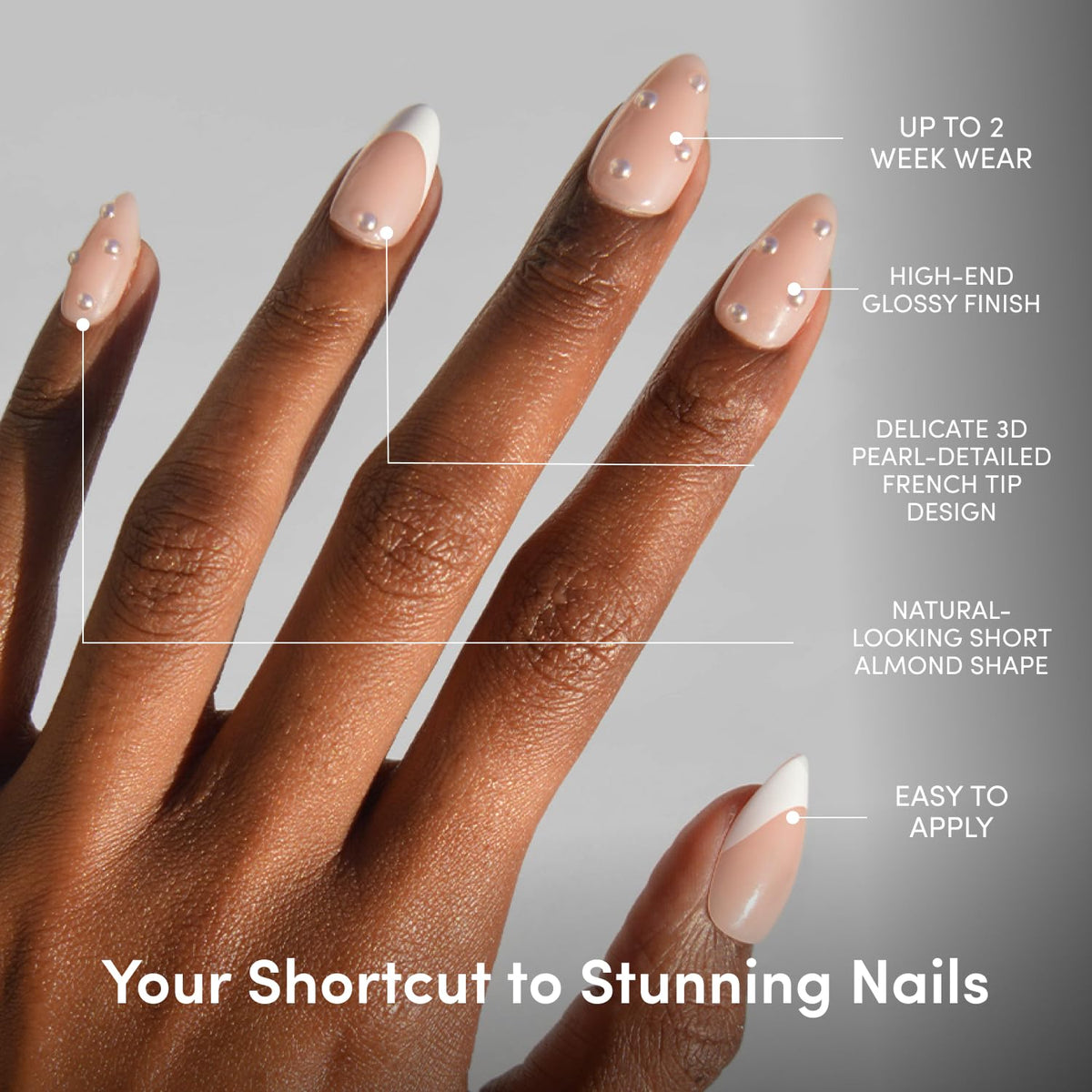 Glamnetic Press On Nails Short Almond with pearl French tips