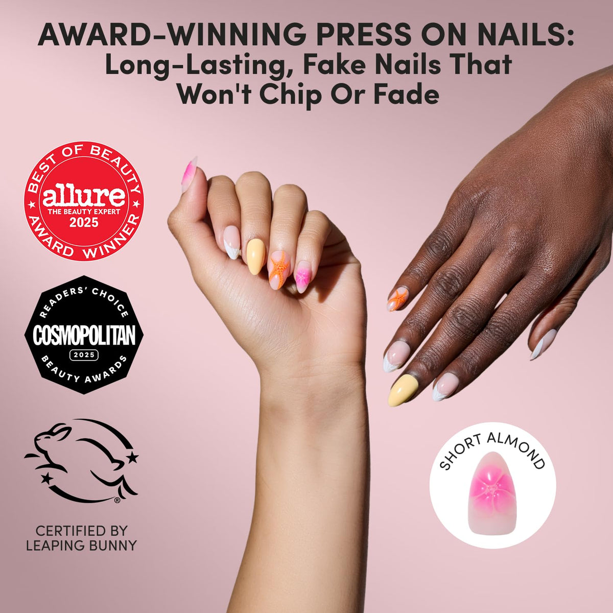 Glamnetic Press On Nails Short Almond with tropical designs