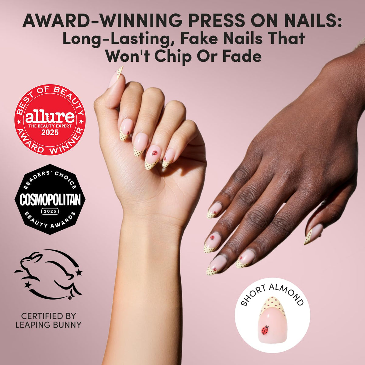 Glamnetic Press On Nails Short Almond with yellow polka dots