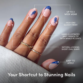 Glamnetic Press On Nails Short Oval Glossy application process with cuticle stick