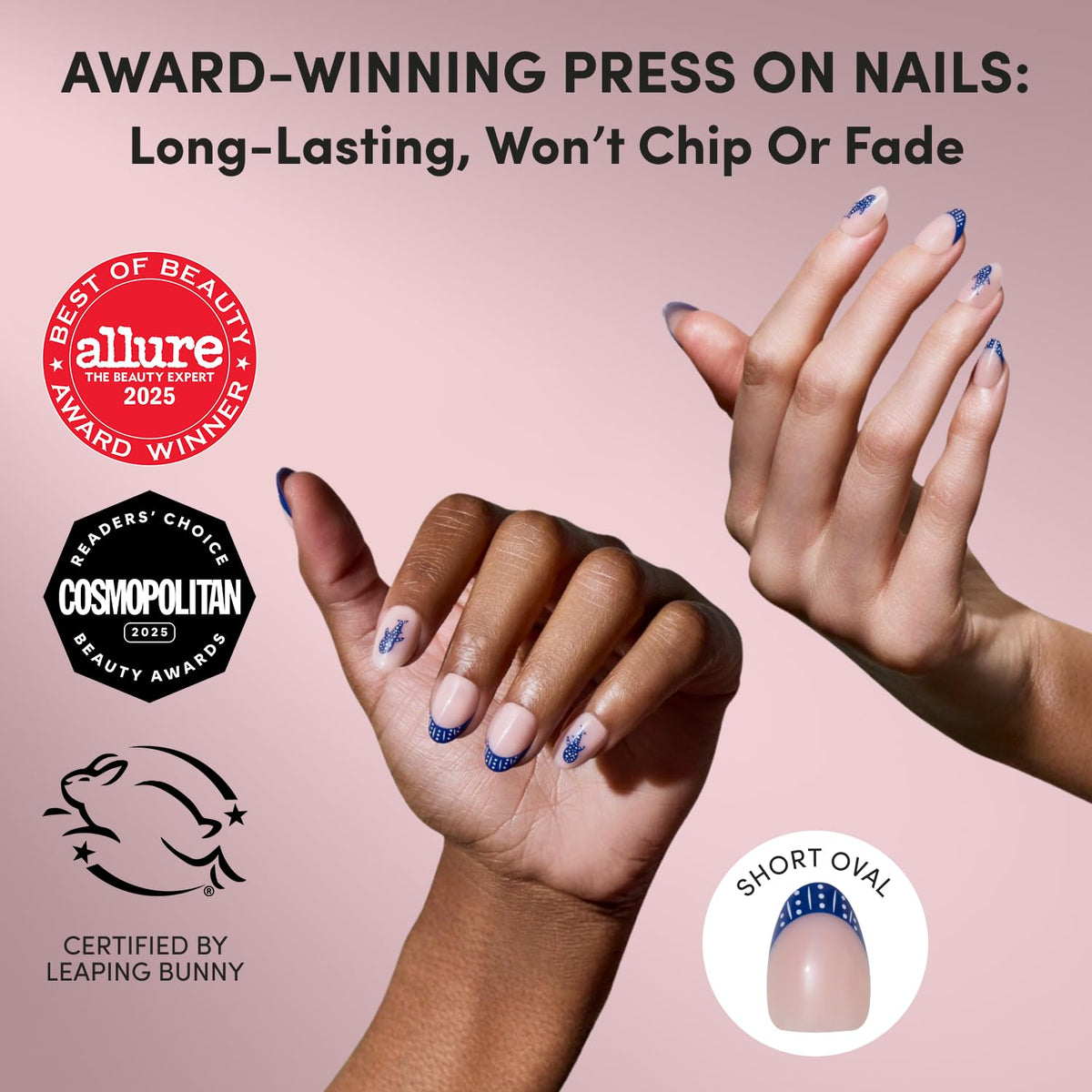 Glamnetic Press On Nails Short Oval Glossy detailed view of patterns
