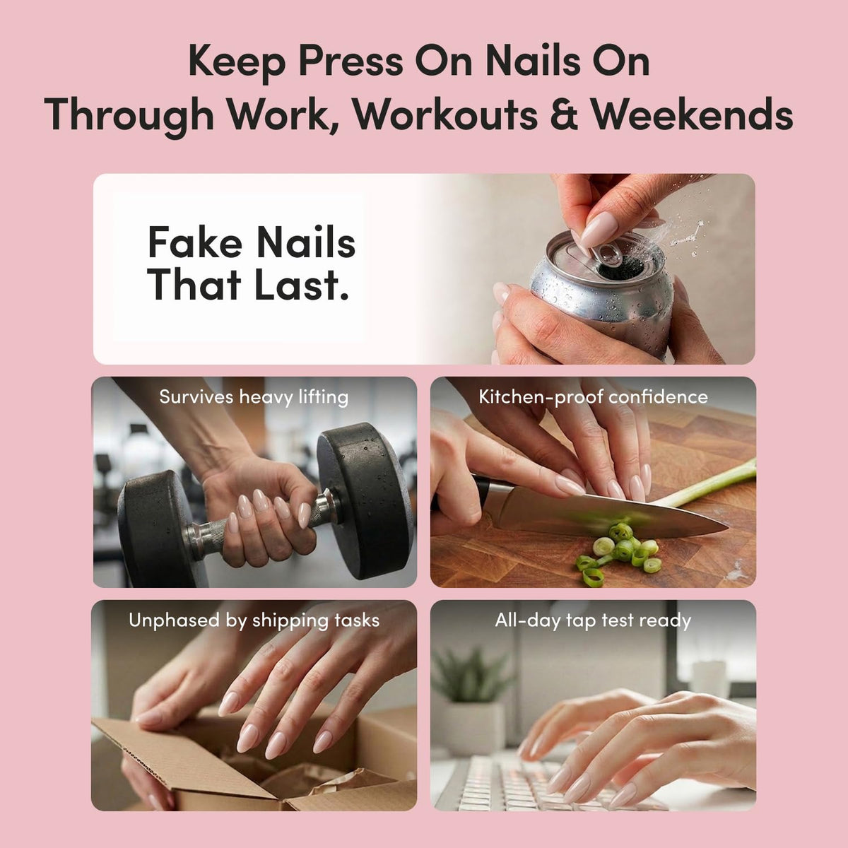 Glamnetic Press On Nails Short Oval Glossy kit contents including glue and file