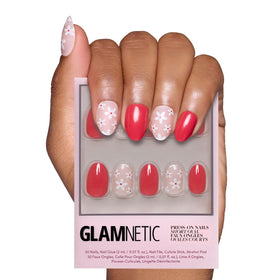 Glamnetic Press On Nails Short Oval Glossy Red Blossom front view