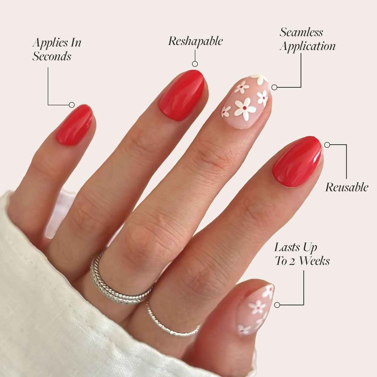 Glamnetic Press On Nails Short Oval Glossy Red Blossom with accessories
