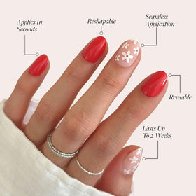 Glamnetic Press On Nails Short Oval Glossy Red Blossom with accessories