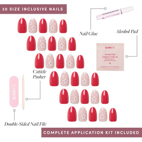 Glamnetic Press On Nails Short Oval Glossy Red Blossom with nail glue