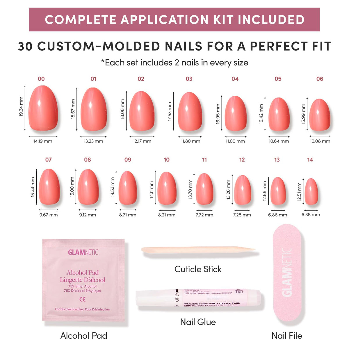 Glamnetic Press On Nails Short Oval Lush Coral alcohol pad