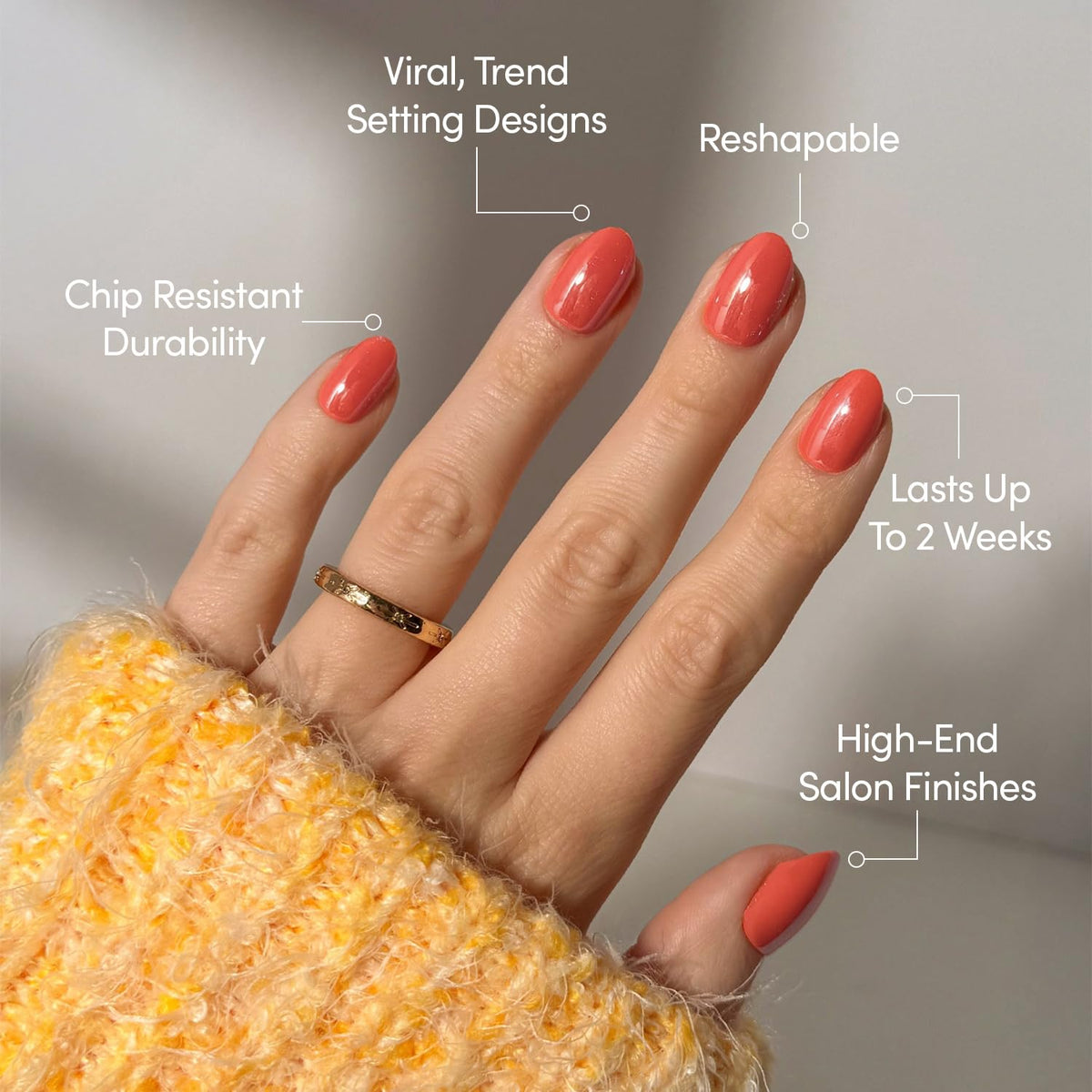 Glamnetic Press On Nails Short Oval Lush Coral with nail glue