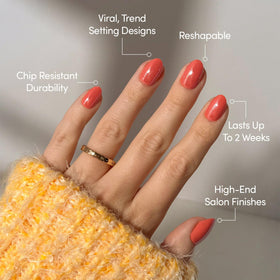 Glamnetic Press On Nails Short Oval Lush Coral with nail glue