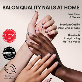 Glamnetic Press On Nails Short Round Glazed Black French Tip close-up of nails