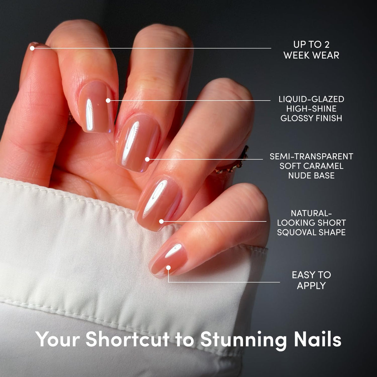 Glamnetic Press On Nails Short Squoval Glazed Caramel Nude application tools included