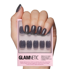 Glamnetic Press On Nails Short Squoval Glossy black nails front view