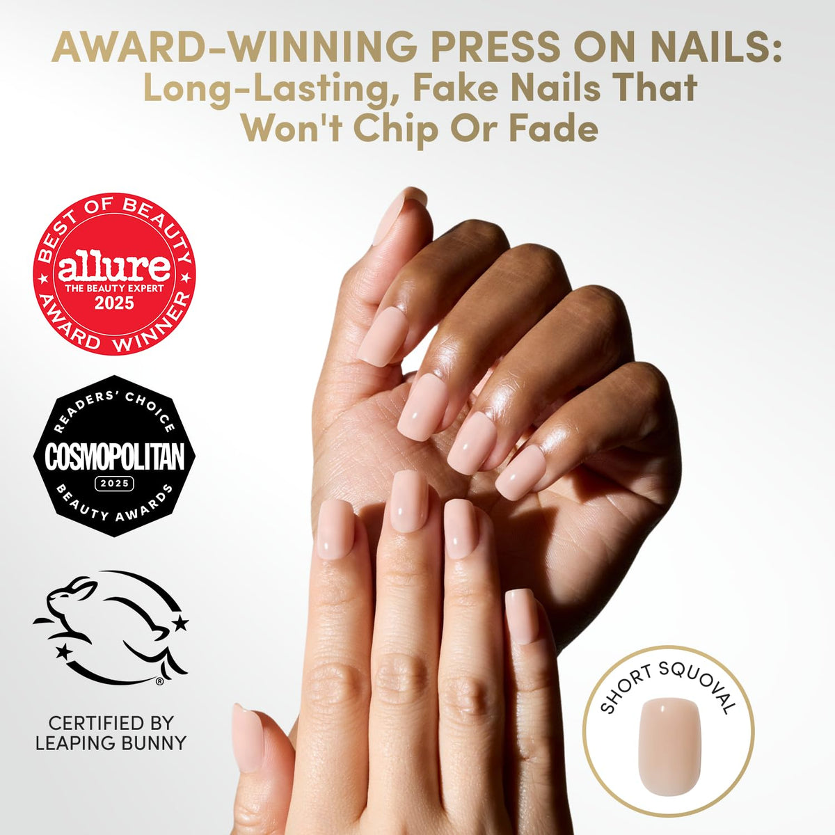 Glamnetic Press On Nails Short Squoval glossy finish close-up
