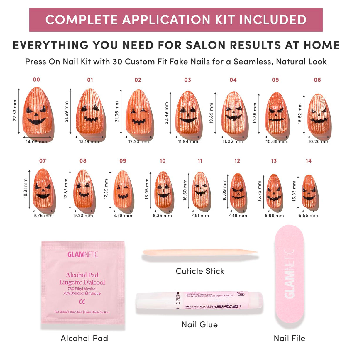 Glamnetic Press On Nails showing carved pumpkin design