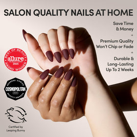 Glamnetic Press On Nails showing dark red-wine matte finish