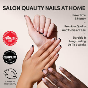 Glamnetic Press On Nails showing glazed black French tips