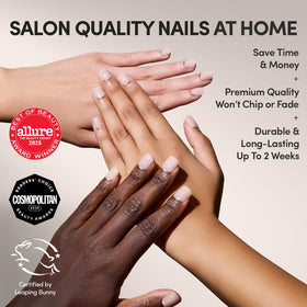 Glamnetic Press On Nails showing gold design and nude base