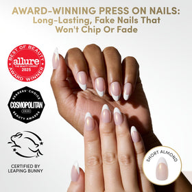 Glamnetic Press On Nails showing gold glazed French tips