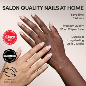 Glamnetic Press On Nails showing pink and matcha-green swirls