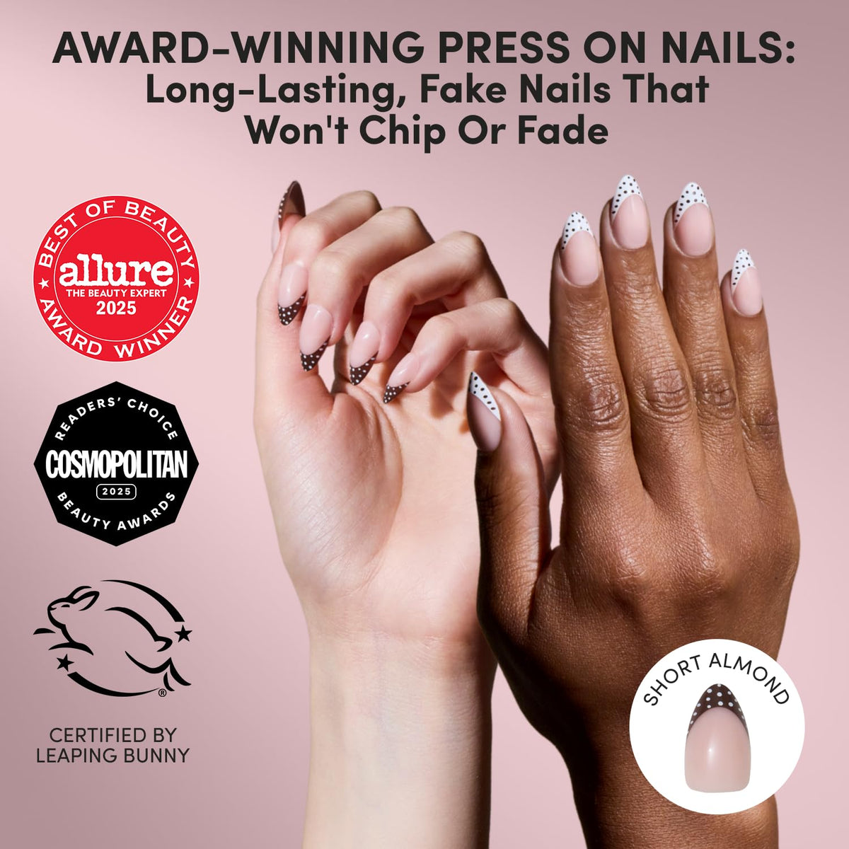 Glamnetic Press On Nails showing polka dot French tips