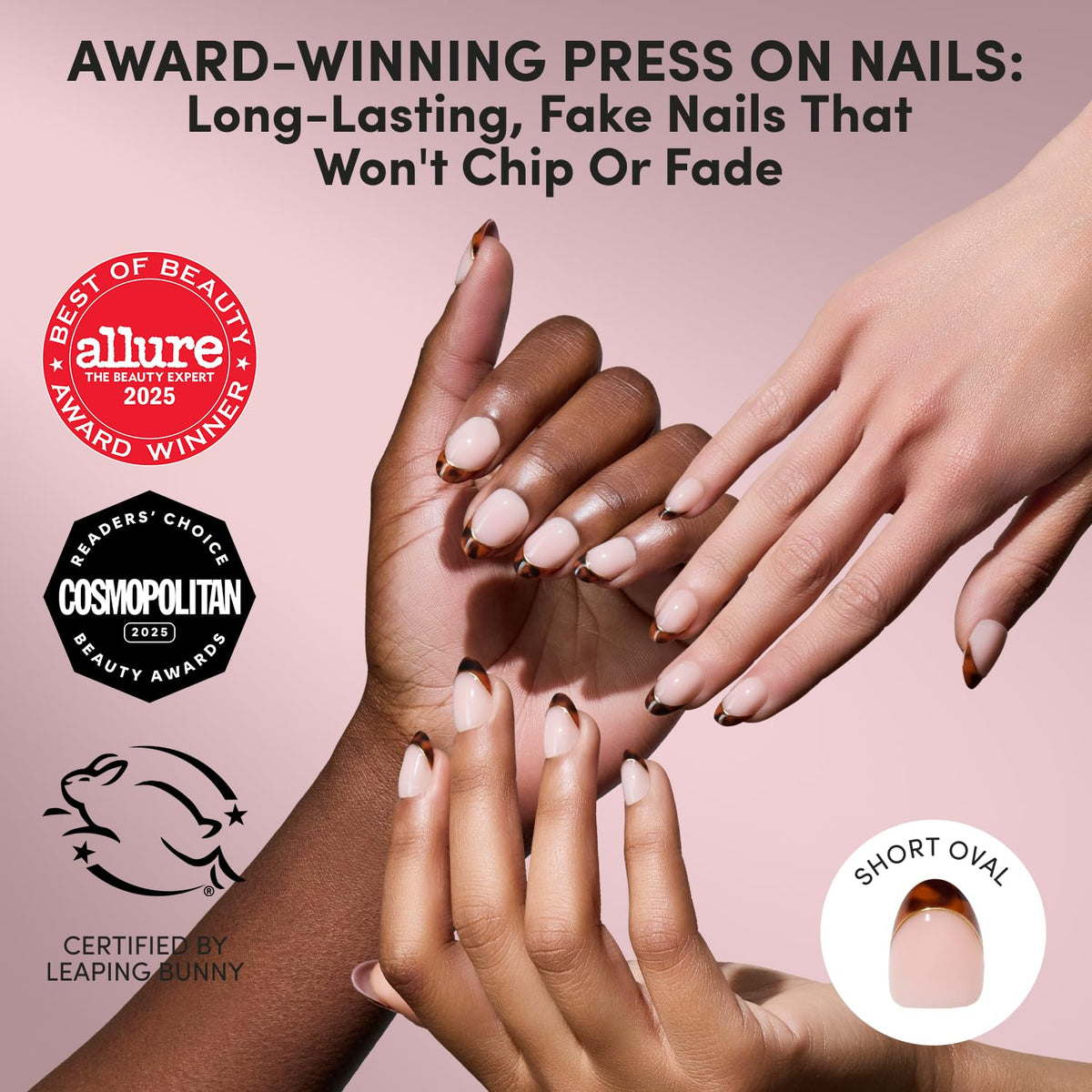 Glamnetic Press On Nails showing tortoiseshell French tips