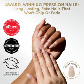 Glamnetic Press On Nails showing velvet finish and French tip