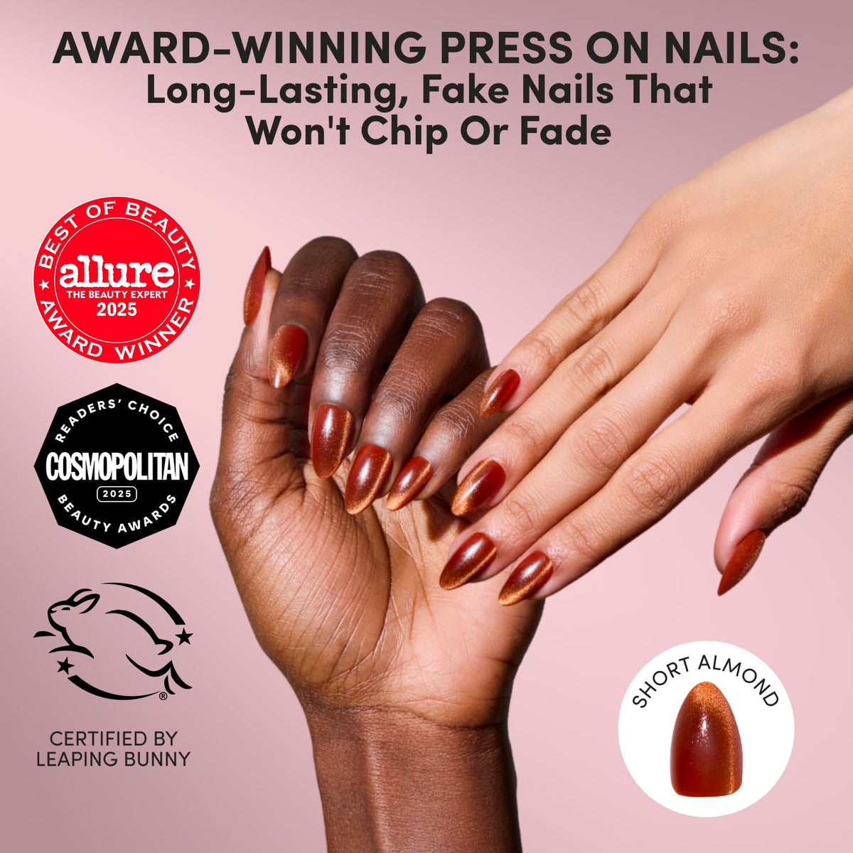 Glamnetic Press On Nails showing warm brown base and shimmer finish