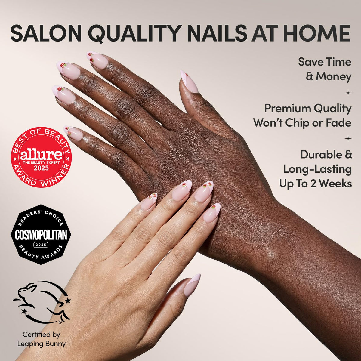 Glamnetic Press On Nails Strawberry Bits design close-up