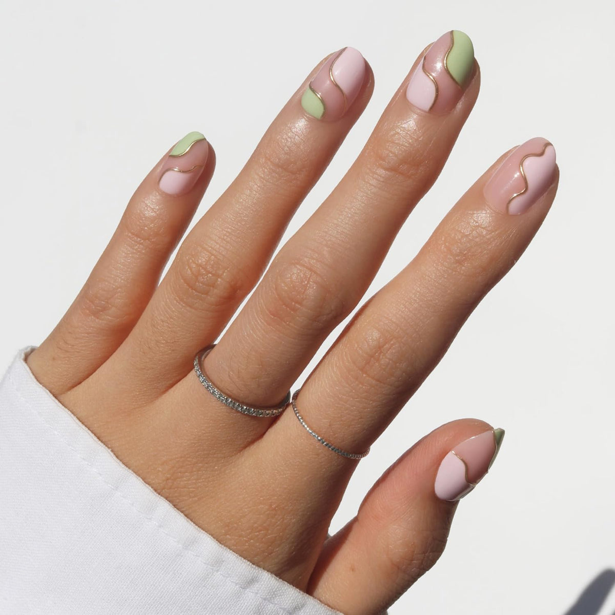 Glamnetic Press On Nails Strawberry Matcha Short Oval Kit front view