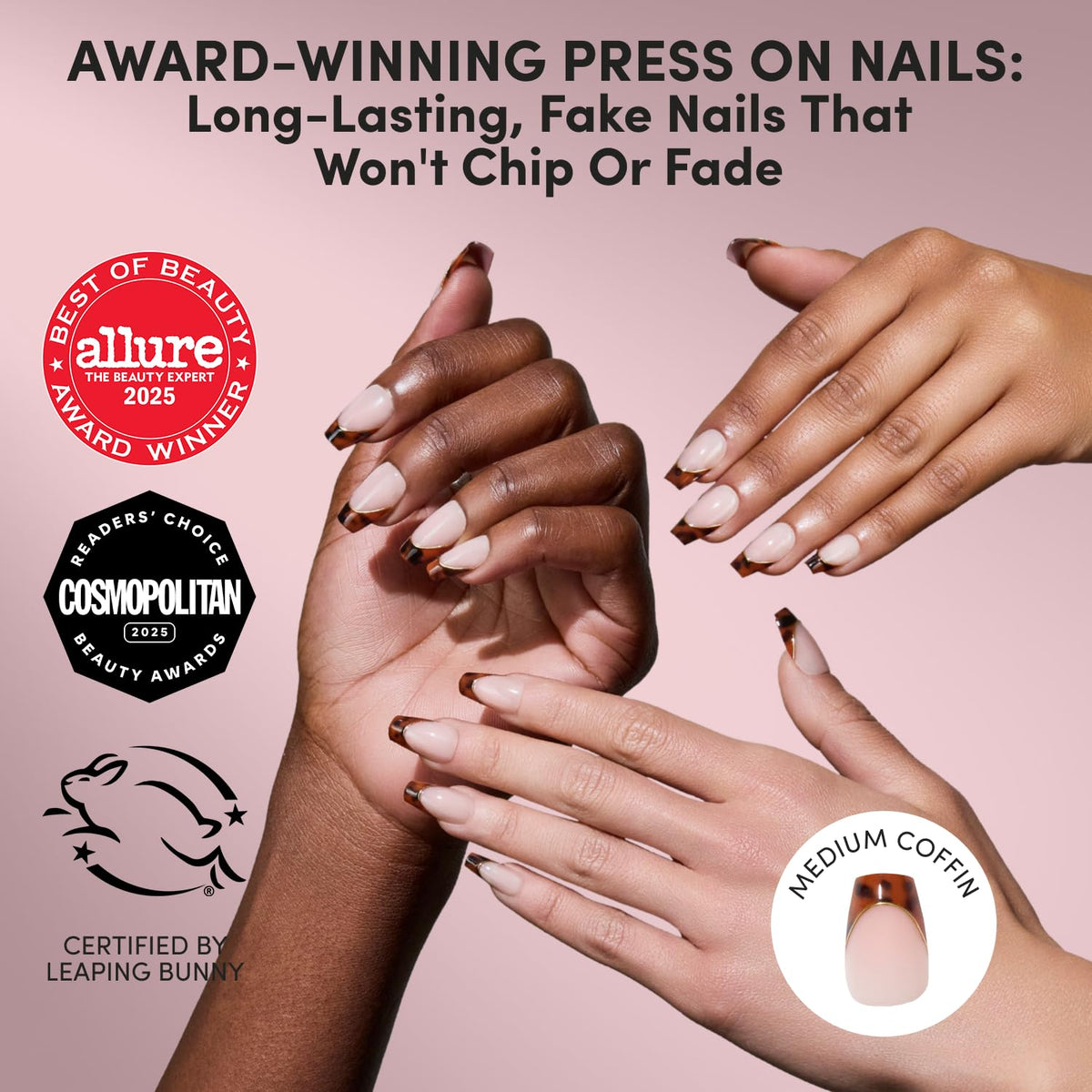 Glamnetic Press On Nails tortoiseshell French tips close-up