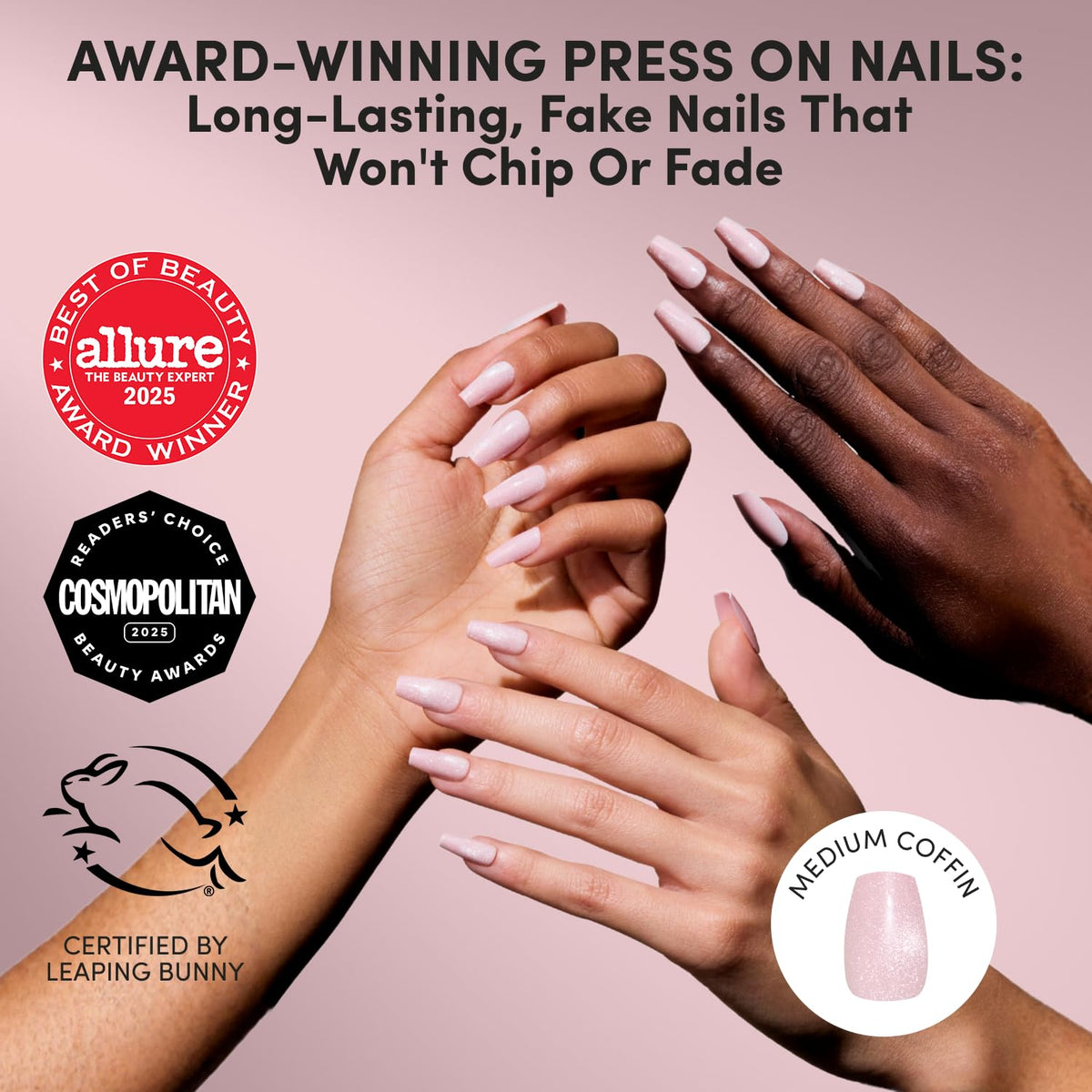Glamnetic Press On Nails velvet pink shimmer close-up
