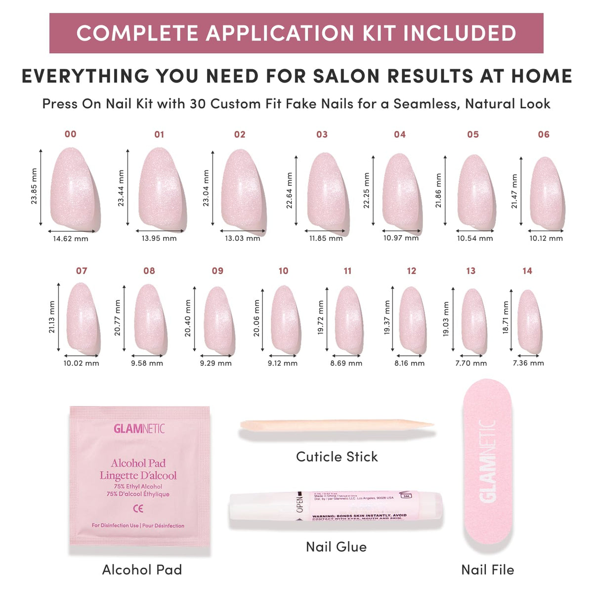 Glamnetic Press On Nails Velvet Pink Shimmer showing UV protective coating