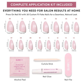 Glamnetic Press On Nails Velvet Pink Shimmer showing UV protective coating