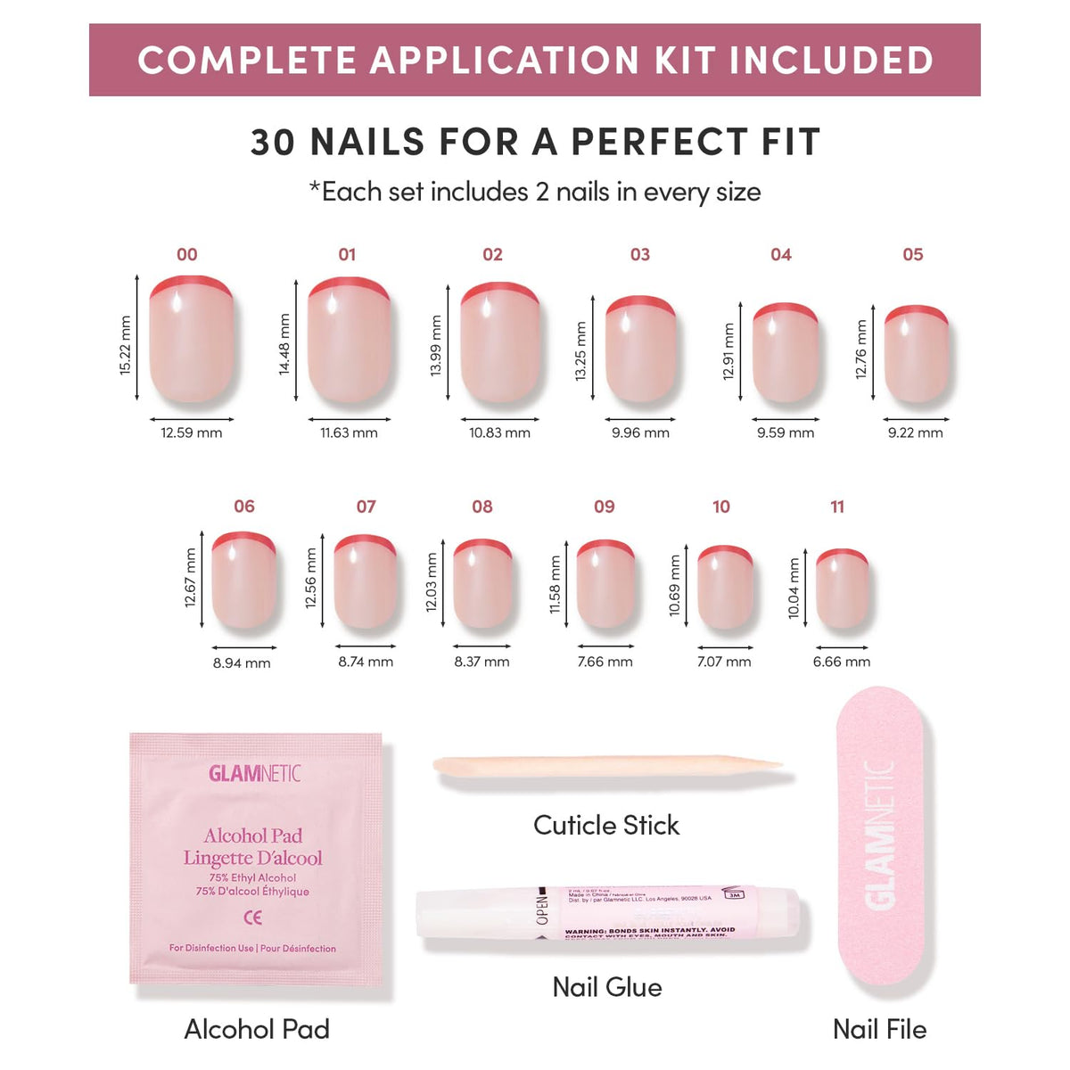 Glamnetic Press On Nails with alcohol pad and cuticle stick