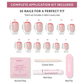 Glamnetic Press On Nails with alcohol pad and cuticle stick