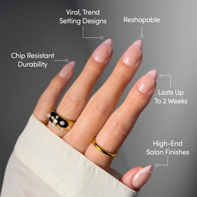 Glamnetic Press On Nails with blush pink French tips and pearl trim