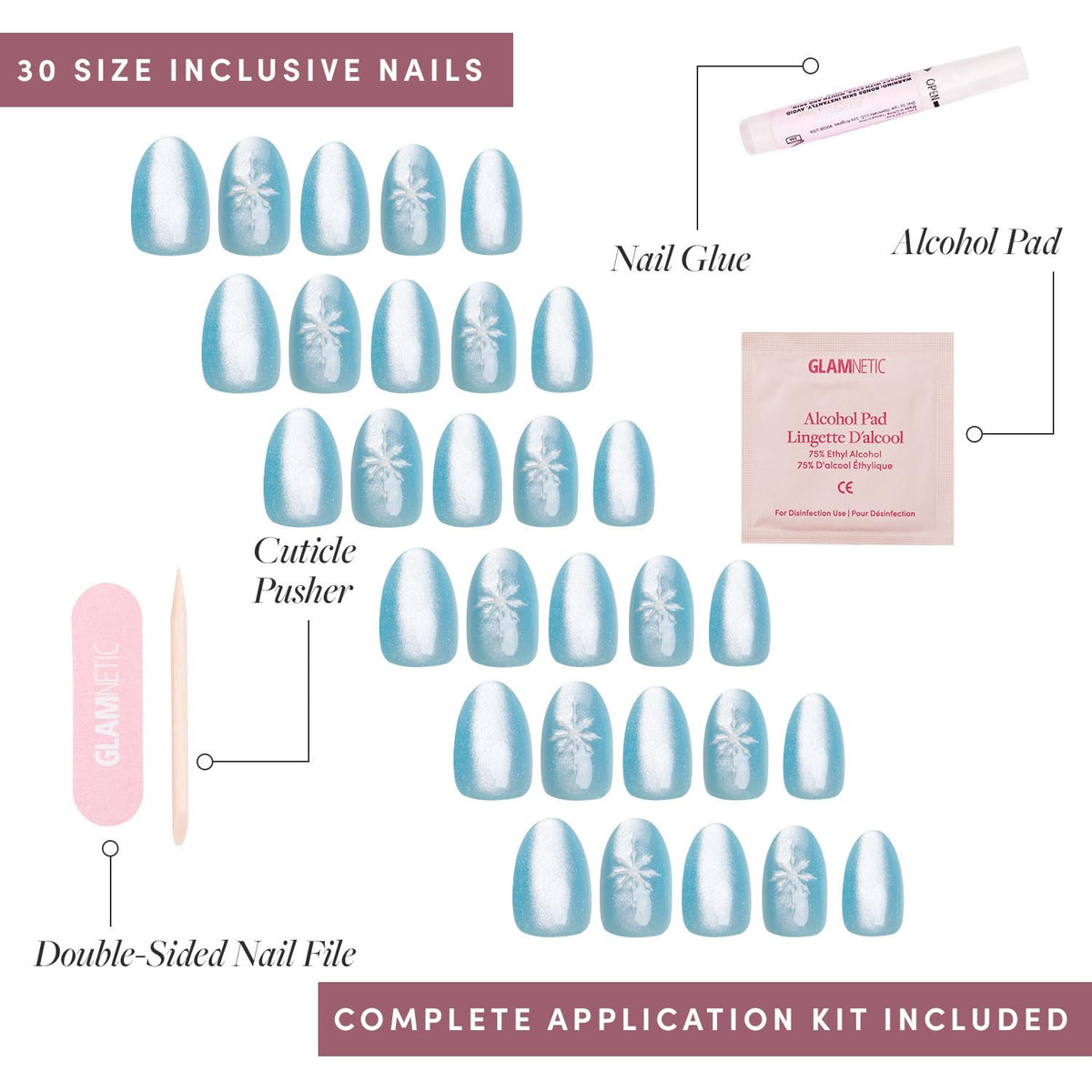 Glamnetic Press On Nails with cuticle stick and alcohol pad
