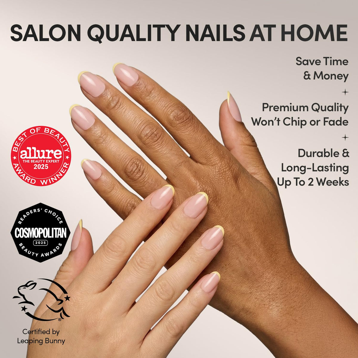 Glamnetic Press On Nails with pastel yellow French tips