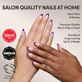 Glamnetic Short Almond nails with plum dark purple French tips