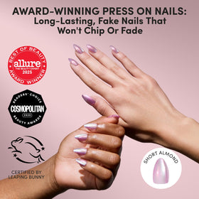 Glamnetic short almond press on nails in pearlescent purple