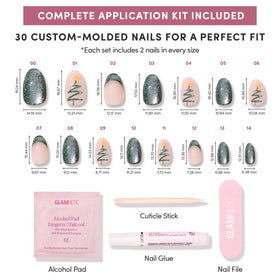 Glamnetic Velvet Pine nails in various sizes
